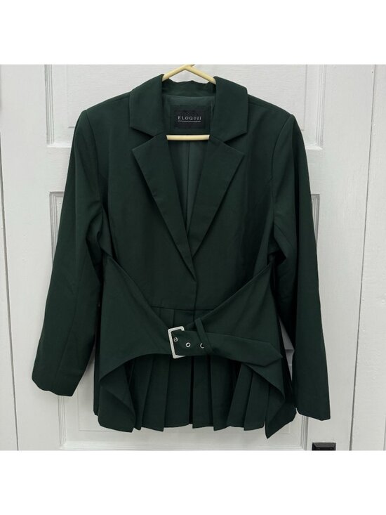 Eloquii Jackets & Blazers - ELOQUII Womens 18 Green Pleat Waist Belted Blazer Jacket Open